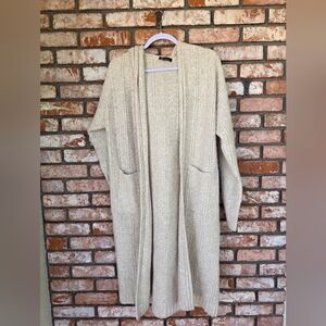 SISTERS Long Open Knit Cardigan - Beige